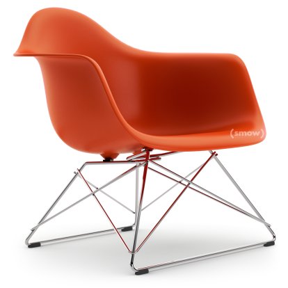 Eames Plastic Armchair LAR, Red (poppy red), Without upholstery, Chrome-plated