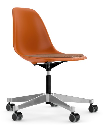 Eames Plastic Side Chair PSCC, Rusty orange, With seat upholstery, Cognac / ivory
