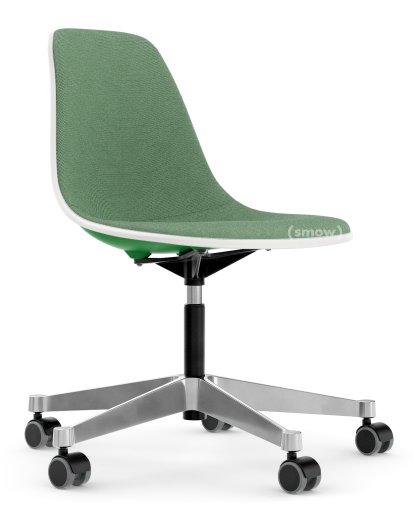 Eames Plastic Side Chair PSCC, Green non-RE, With full upholstery, Green / ivory