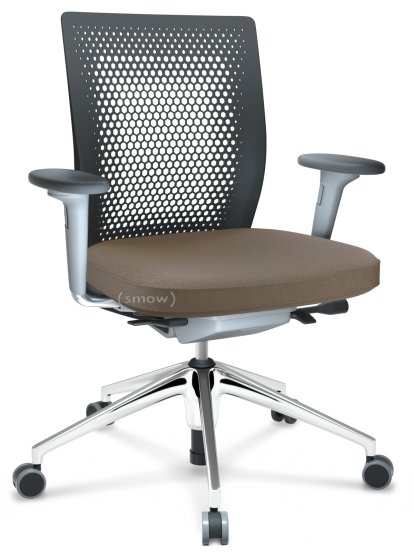 ID Air, Basic dark, Plano fabric-80 coffee, Soft grey, 5 star foot, polished aluminium, With 2D armrests, Soft castors for hard floor surfaces