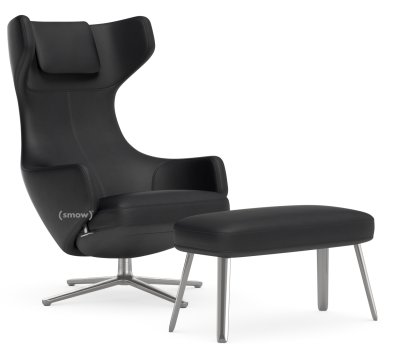 Grand Repos Lounge Chair, Chair Grand Repos & Panchina, Leather Premium F nero, 45 cm, Polished