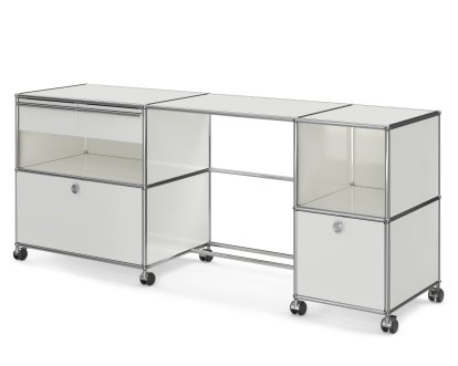 USM Haller Desktop Type 3, Pure white RAL 9010, Hard castors for carpets