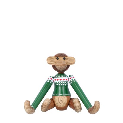 Monkey Wooden Figure Christmas Jumper, Mini (H 9,5 cm), Green jumper