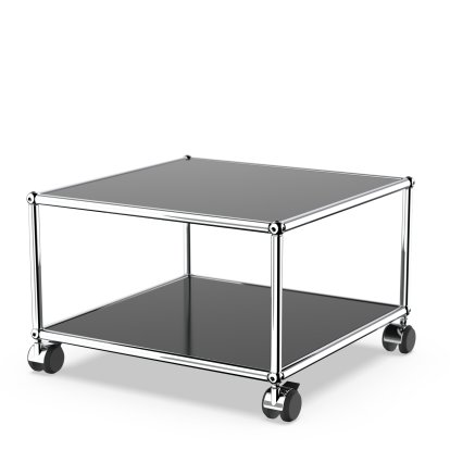 USM Haller Side Table with Castors, Graphite black RAL 9011, Soft castors for hard floor surfaces