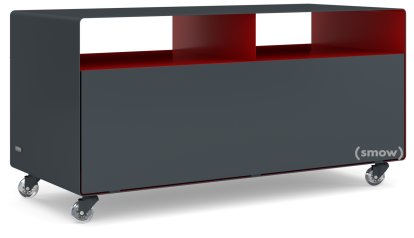 TV Lowboard R 108, Anthracite grey (RAL 7016) - Ruby red (RAL 3003), Transparent castors