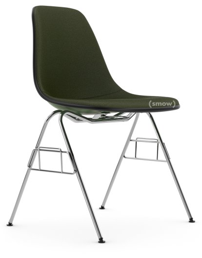 Eames Plastic Side Chair DSS / DSS-N, Forest, With full upholstery, Nero / forest, Without linking element (DSS-N)