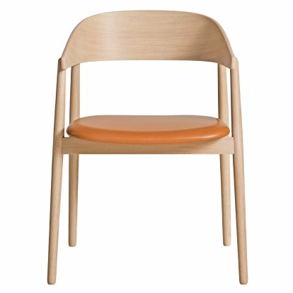 AC2 Dining Chair, Oak white pigmented, matt lacquered, With seat upholstery, cognac leather