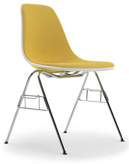 Eames Plastic Side Chair DSS / DSS-N, Citron, With full upholstery, Yellow / ivory, With linking element (DSS)
