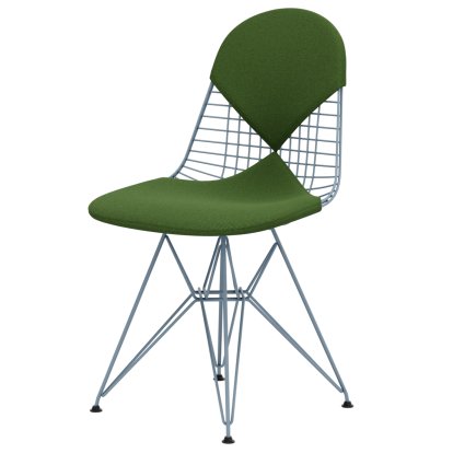 Wire Chair DKR , Powder-coated sky blue, Seat and backrest cushion (Bikini), Hopsak grass green / forest