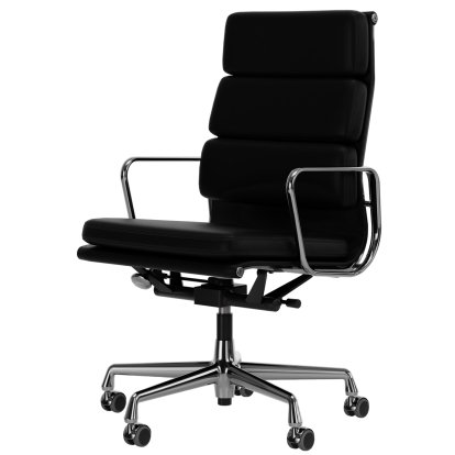 Soft Pad Group EA 219, Chrome-plated, Leather Standard nero, Plano nero, Soft castors for hard floor surfaces
