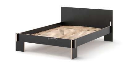 Siebenschläfer Bed, 140 x 200 cm, With headboard, Black, With rollable slatted base