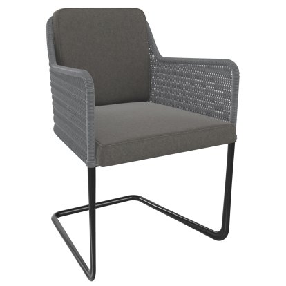 D43 Armchair, Wickerwork II - smoky grey, Fabric cavalry cloth - silver grey, Black