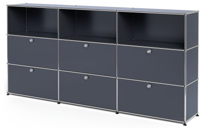 USM Haller Highboard XL, Customizable, Anthracite RAL 7016, Open, With 3 drop-down doors, With 3 drop-down doors