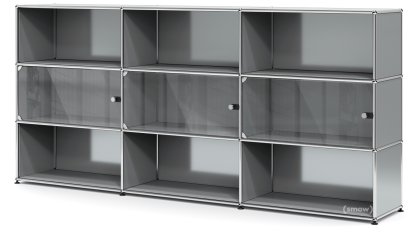 USM Haller Highboard XL with 3 Glass Doors, without lock, Mid grey RAL 7005