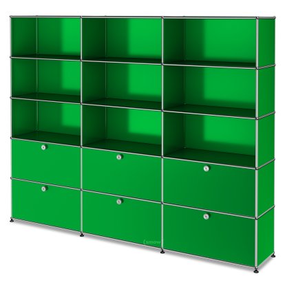 USM Haller Storage Unit XL, Customizable, USM green, Open, Open, With 3 drop-down doors, With 3 drop-down doors