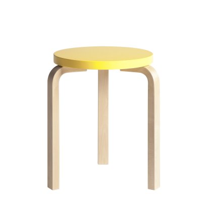 Stool 60, Seat lacquered yellow, Legs birch clear varnished