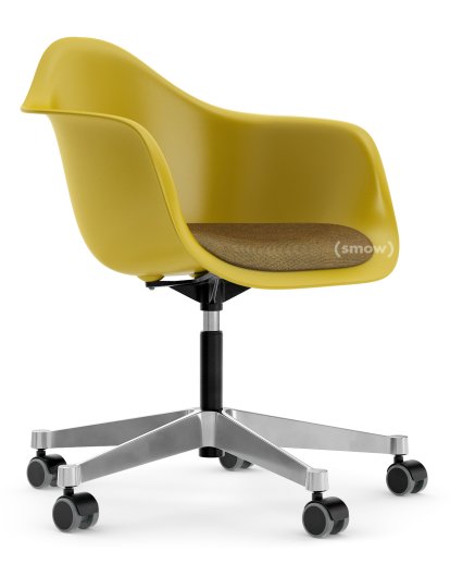 Eames Plastic Armchair PACC, Mustard, With seat upholstery, Mustard / dark grey