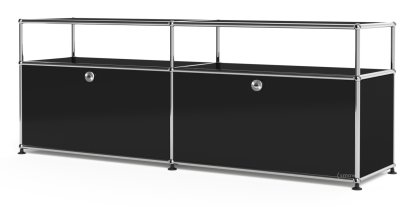 USM Haller Lowboard L with Extension, Customizable, Graphite black RAL 9011, With 2 drop-down doors, Without cable entry hole