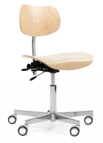 S 197 R20 Swivel Chair, Without armrests, Natural beech, Chrome plated/polished aluminum, Double castors chrome for hard floor
