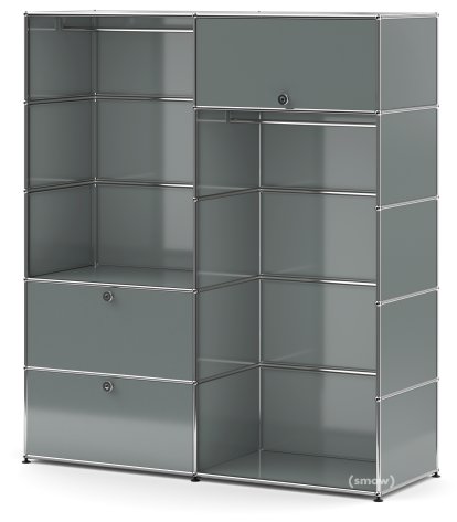 USM Haller Clothes Rack L with 2 Hanging Rails, Mid grey RAL 7005