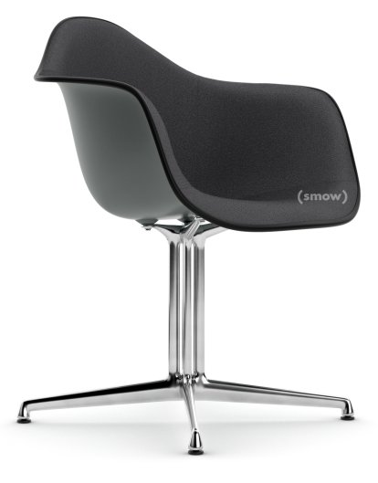Eames Plastic Armchair DAL, Granite grey, With full upholstery, Dark grey, Aluminium polished, Original seat height (41,5 cm)