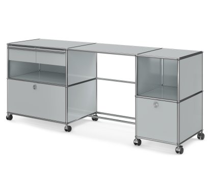 USM Haller Desktop Type 3, USM matte silver, Soft castors for hard floor surfaces