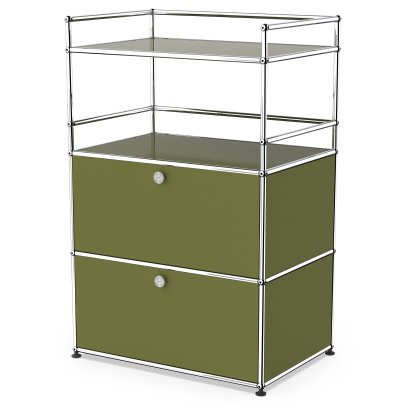 USM Haller Bar Highboard, Olive green RAL 6003, With 2 drop-down doors