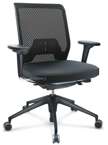 ID Mesh, FlowMotion-with tilt mechanism, with seat depth adjustment, With 2D armrests, 5 star foot , basic dark plastic, Basic dark, Silk mesh seat cover, diamond mesh back, Nero, Hard castors for carpets