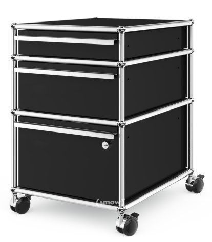 USM Haller Mobile Pedestal with 3 Drawers Type 2 (with Counterbalance), Lowest drawer with lock, Graphite black RAL 9011