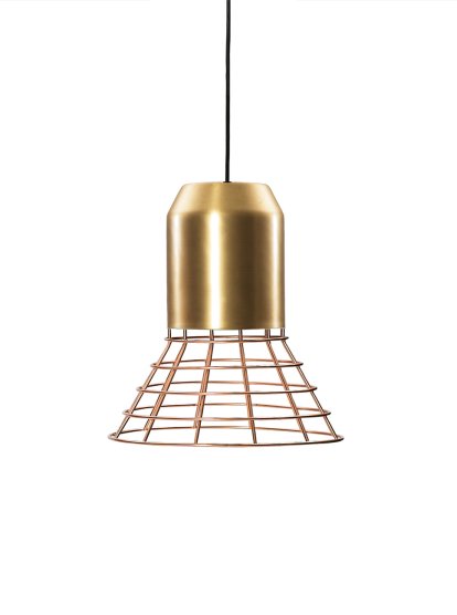 Bell Light Pendant Lamp, Brass, copper-plated cage, H 16 x ø 29 cm