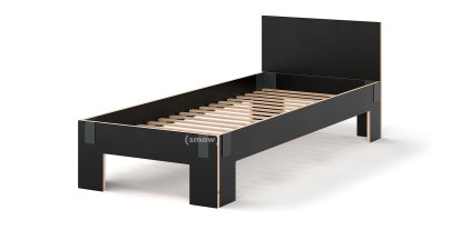 Tagedieb Bed, 90 x 220 cm, With headboard, FU (plywood, birch) black, Anthracite, With rollable slatted base