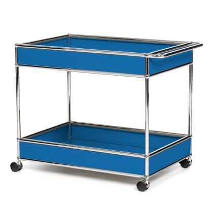 USM Haller Bar Trolley Type II with panelling, Gentian blue RAL 5010, Hard castors for carpets