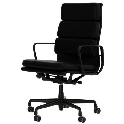 Soft Pad Group EA 219, Aluminium powder-coated deep black, Leather Premium F nero, Plano nero, Soft castors for hard floor surfaces