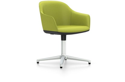 Softshell Armchair with Four Star Base, Aluminium polished, Plano, Avocado, Glides for carpets
