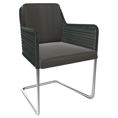 D43 Armchair, Wickerwork I - dark green, Leather - anthracite, Stainless steel, matt