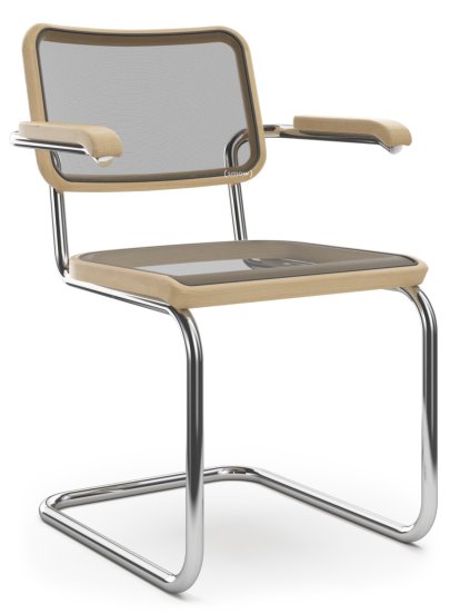 S 64 N Pure Materials Cantilever Chair, Oiled Oak, Chrome-plated, Black plastic glides with felt
