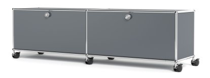 USM Haller TV-/HiFi-Lowboard, Customizable, Mid grey RAL 7005, With 2 drop-down doors, Without cable entry hole