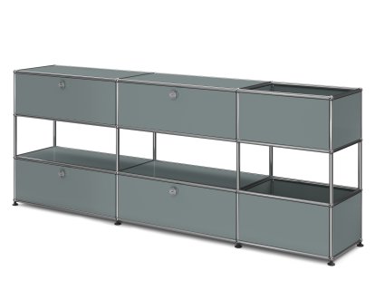 USM Haller Kids Sideboard L with storage boxes, Self-coloured, Mid grey RAL 7005, With drop-down doors