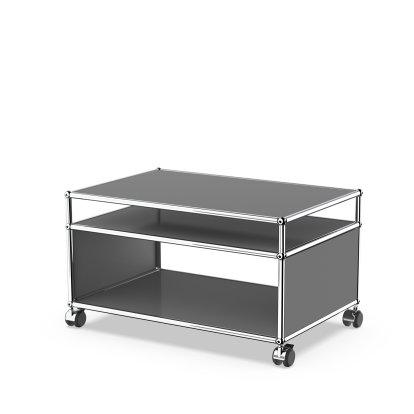 USM Haller Side Table with Extension and Castors, Mid grey RAL 7005, Soft castors for hard floor surfaces
