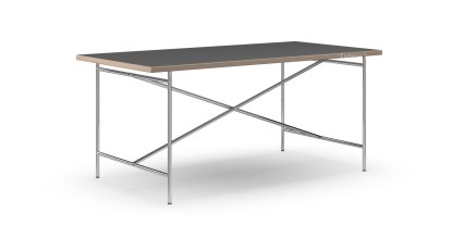 Eiermann 2 Dining Table, Linoleum black (Forbo 4023) with oak edge, 160 x 83 cm, Chrome