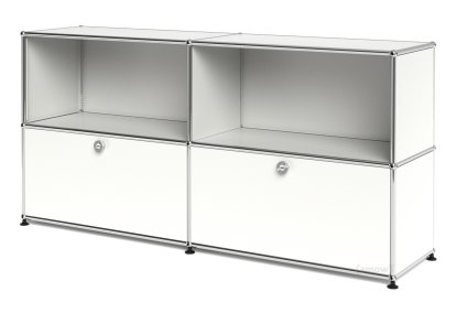 USM Haller Sideboard L, Customizable, Pure white RAL 9010, Open, With 2 drop-down doors