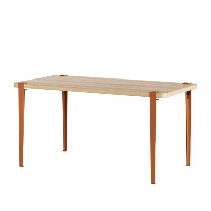 Balthazar Dining Table, Oak finish, Tangerine red