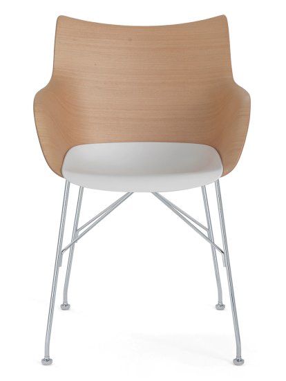 Q/Wood Armchair, Light beech / white seat, Chrome