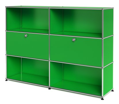 USM Haller Highboard L, Customizable, USM green, Open, With 2 drop-down doors, Open
