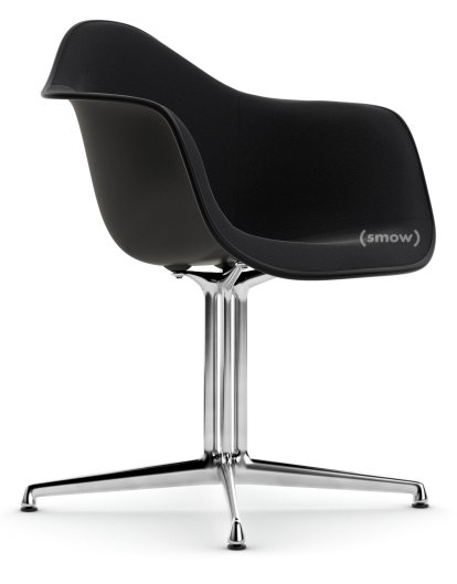 Eames Plastic Armchair DAL, Deep black, With full upholstery, Nero, Aluminium polished, New seat height (43,0 cm)