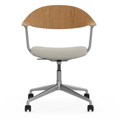 Mynt Office Svivel Chair four-star base, Natural oak, protective varnish, With seat upholstery, Plano parchment/cream white, Aluminium blasted, Soft castors for hard floor surfaces