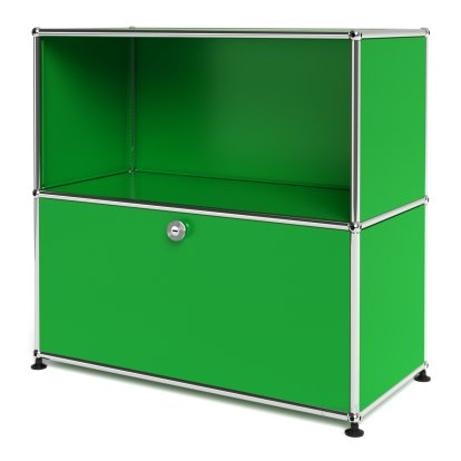 USM Haller Sideboard M, Customizable, USM green, Open, With drop-down door